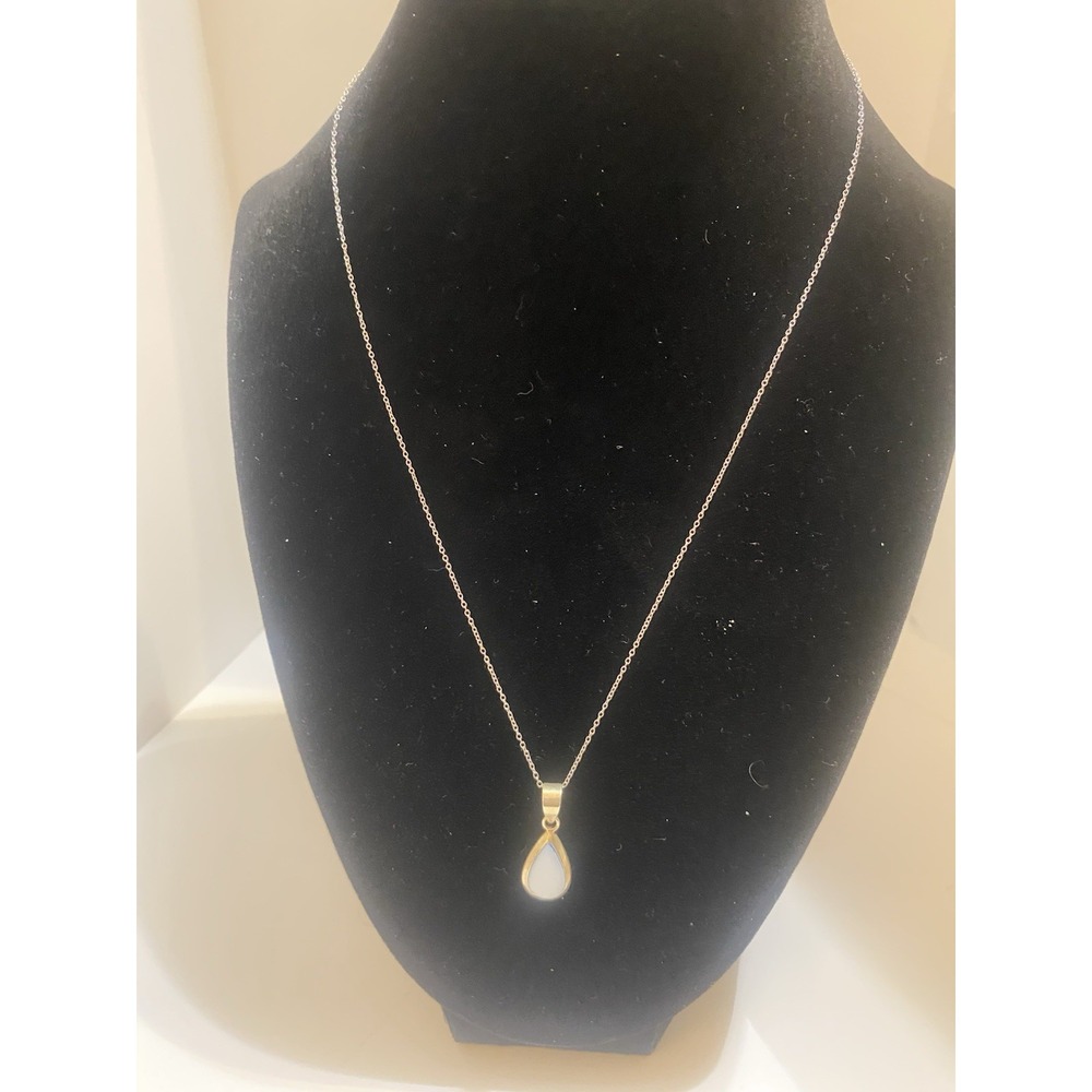 Sterling Silver 925 Blue Chalcedony Teardrop Necklace-18 In Stamped